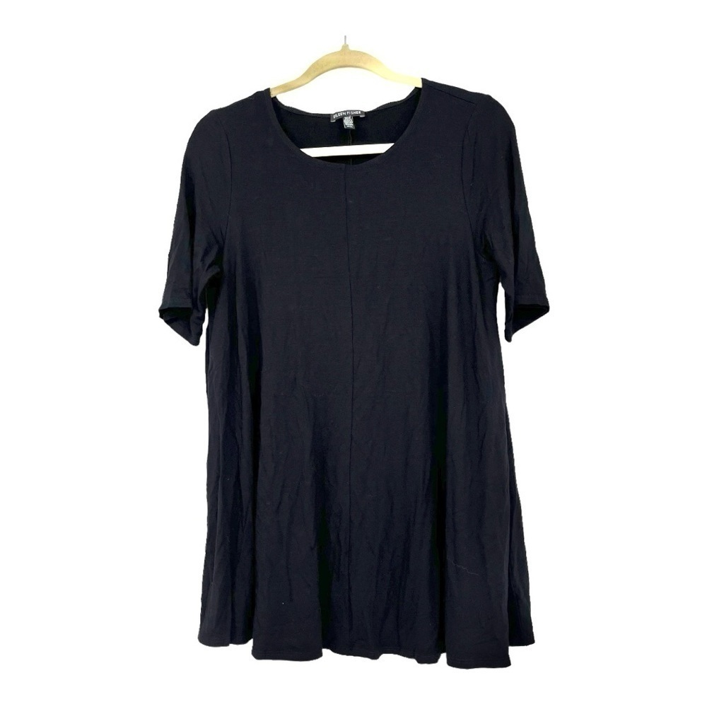Eileen Fisher Classic Black Tee Flowy Viscose Size Med Wardrobe Staple Capsule